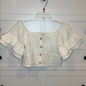 Hem and Thread cropped eyelet ruffle sleeve top